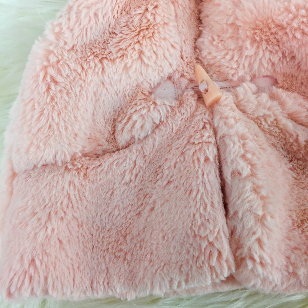 Baby Girl Pink Sherpa Bear Ear Vest Toggle Close - Picture 5 of 7